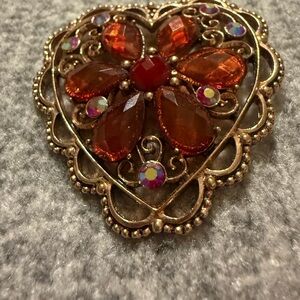 Vintage Gold and Red Floral Brooch